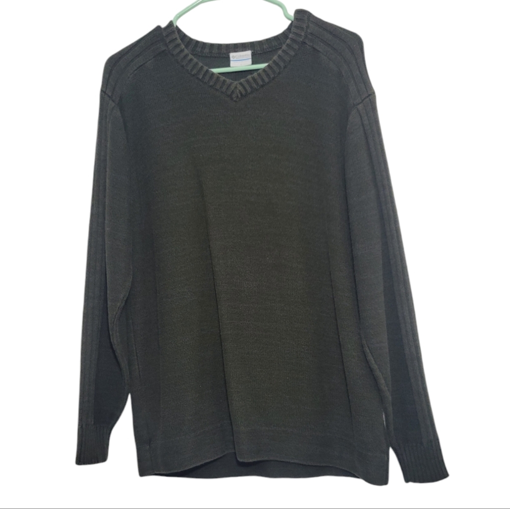 Columbia 100% cotton mens dark green long sleeve v neck sweater size L